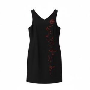 YL by Yair size 16 Black Classy Cocktail Sheath Dress with Red Floral Cut Out